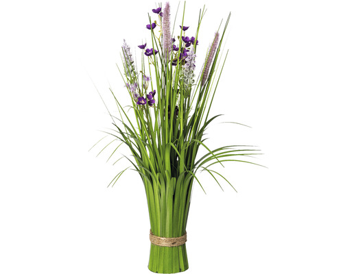 Staande grasstruik met bloemen, kunstvezel, 48 cm, paars