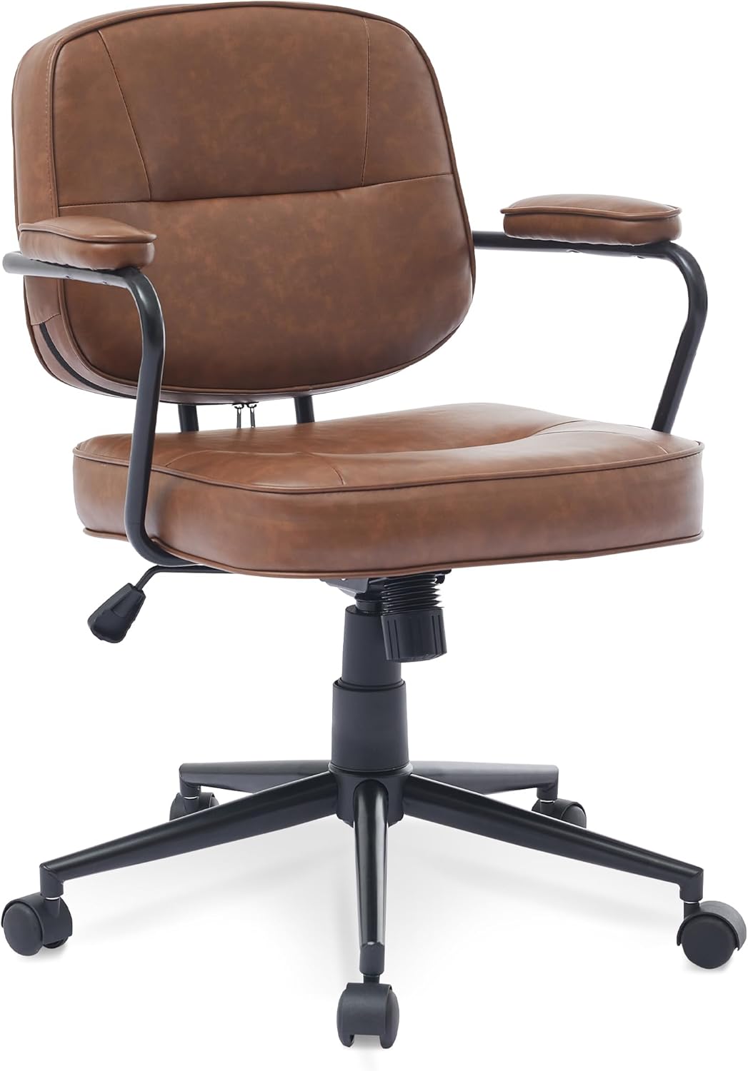 Bürostuhl mit Wippfunktion, PU-Leder Drehstuhl im modernen Retro-Stil, Höhenverstellbarer Schreibtischstuhl für Home Office, Liebhaber des Retro-Stils (Dunkelbraun)