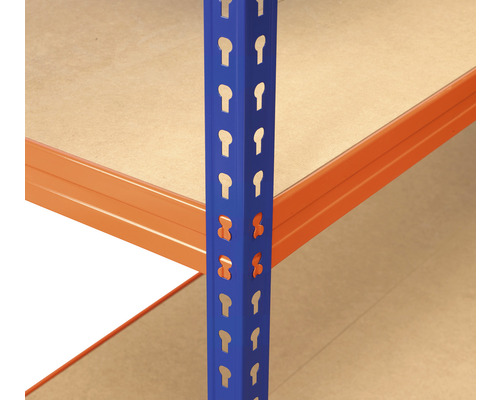 Robus 400 heavy-duty stellingkast, blauw/oranje, 180x180x60 cm, 4 houten planken, draagvermogen 1600 kg