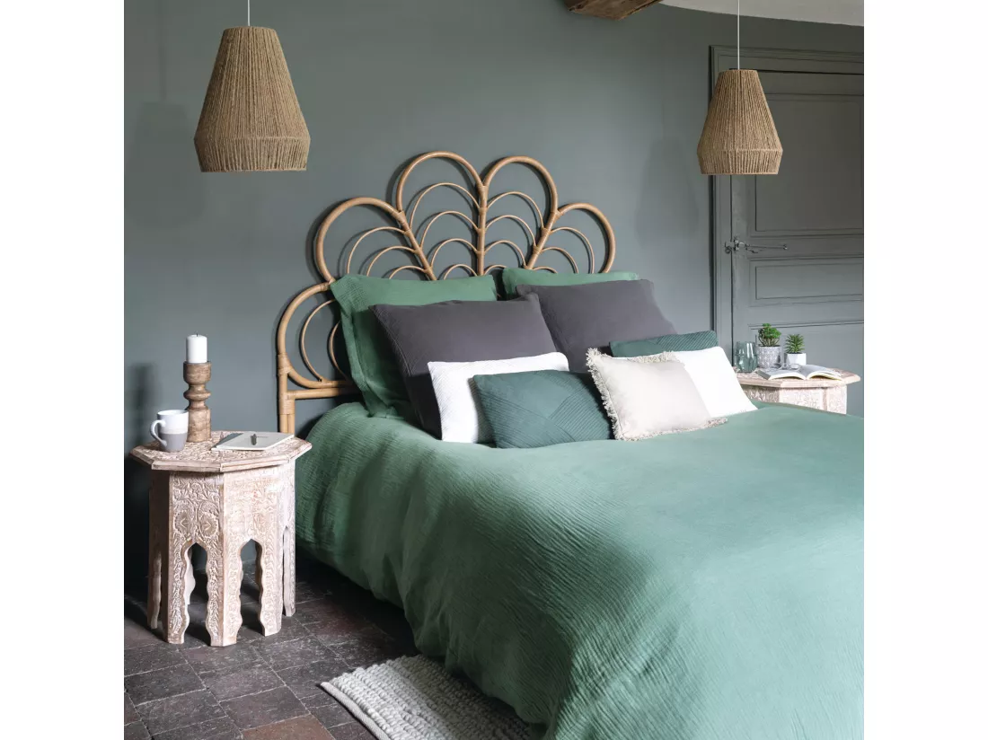 Parure de lit 2 Personnes en gaze de coton Vert Céladon 260 x 240 cm Housse de couette avec 2 taies