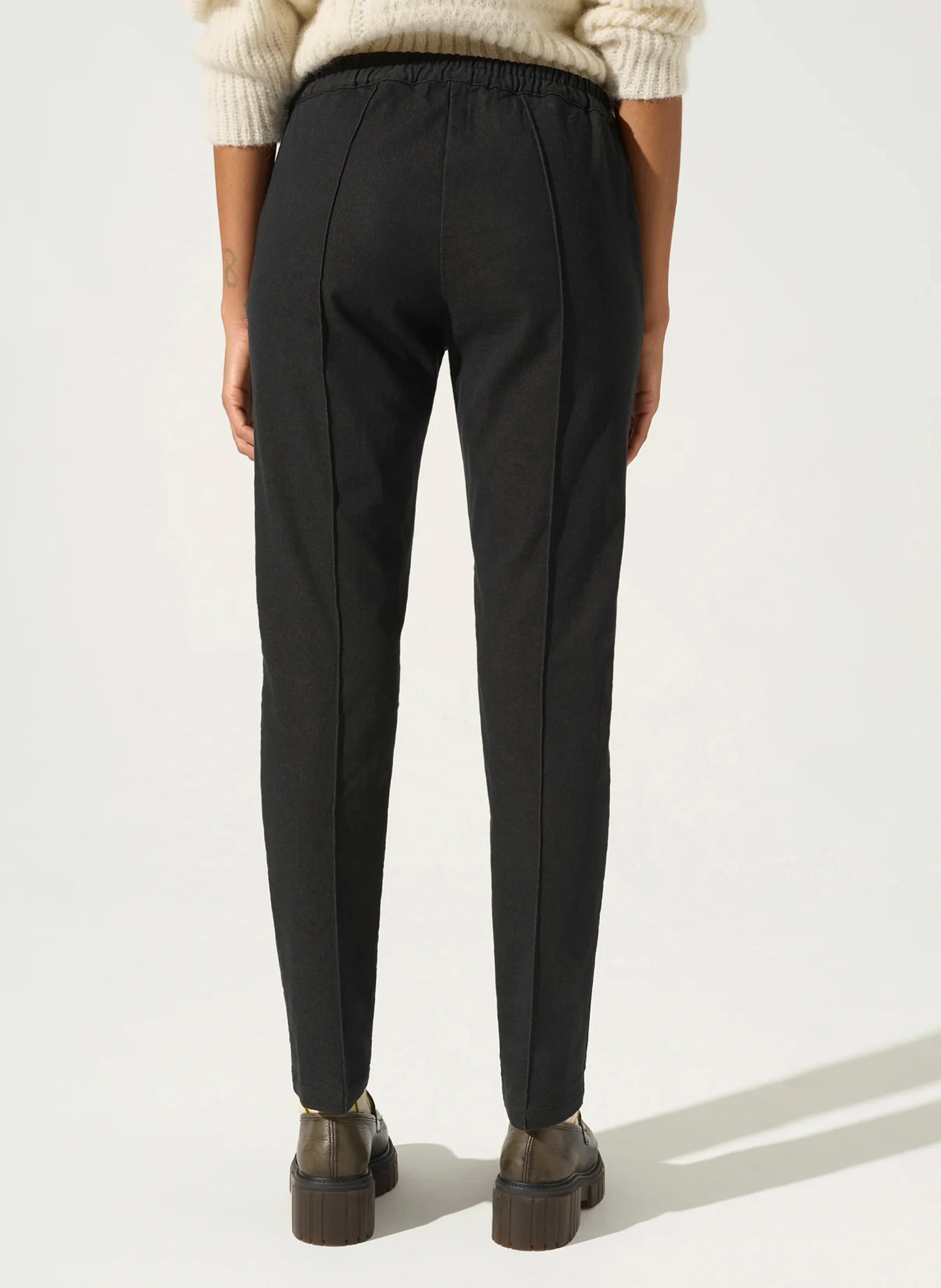 Pantalon droit en coton mélangé | Noir