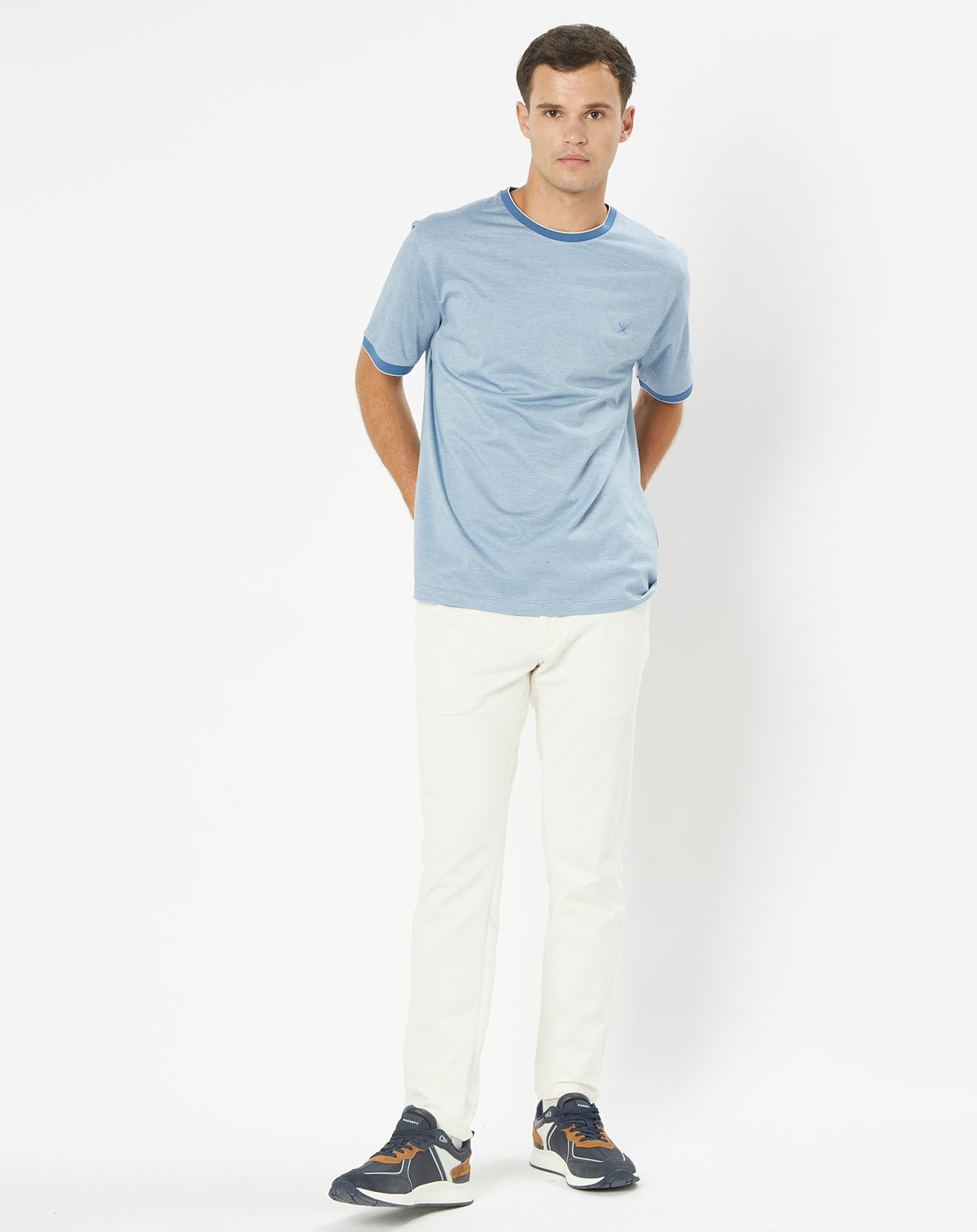 Hackett London T-Shirt fil à fil micro rayure bleu
