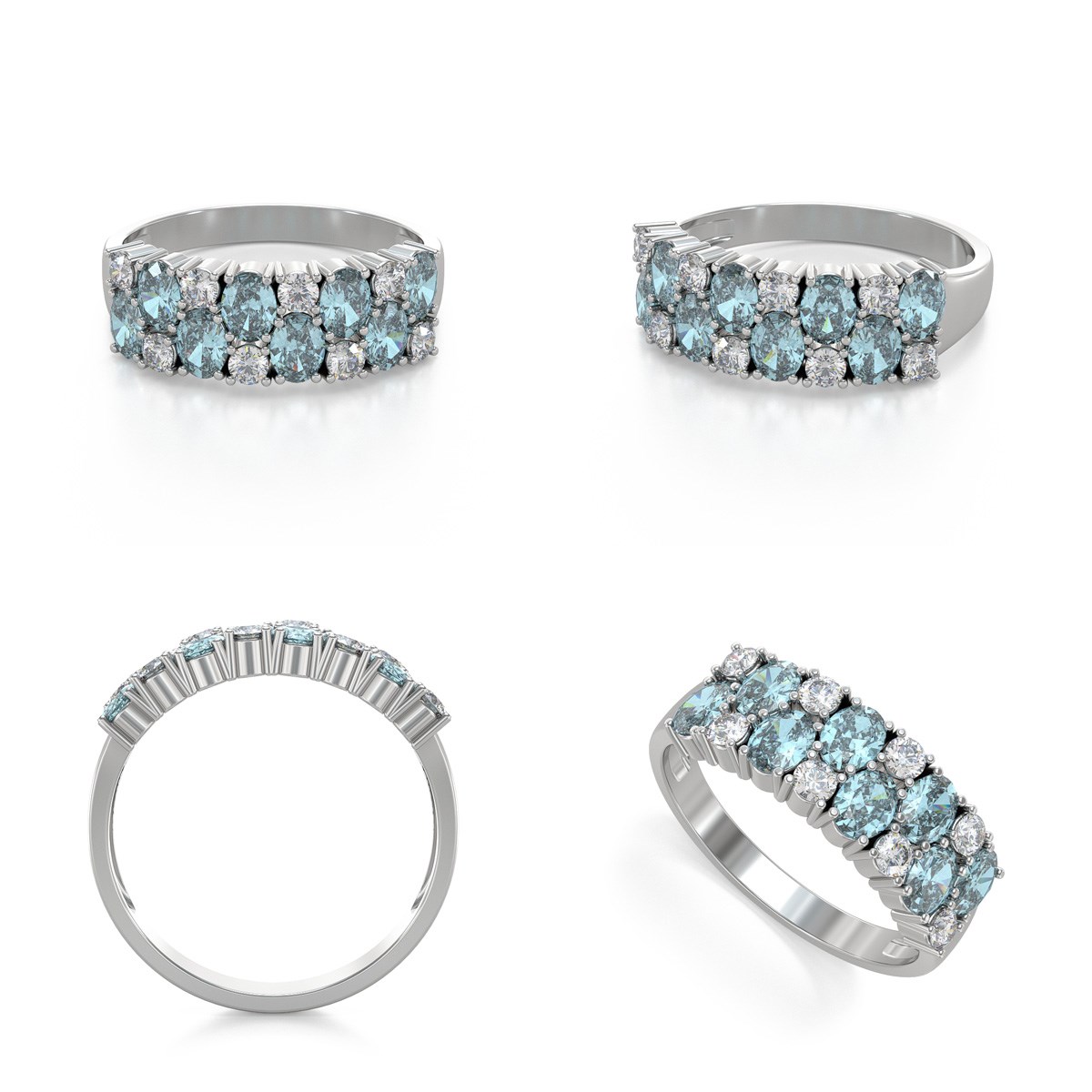 Bague ADEN Or 585 Blanc Aigue-Marine et diamants 2.524grs