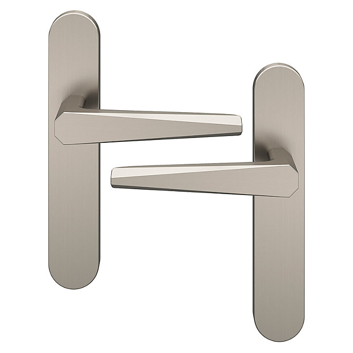 Ensemble poignée sur plaque rond GoodHome Keri effet nickel satin gris L.140mm x l.42mm entraxe 165-195mm
