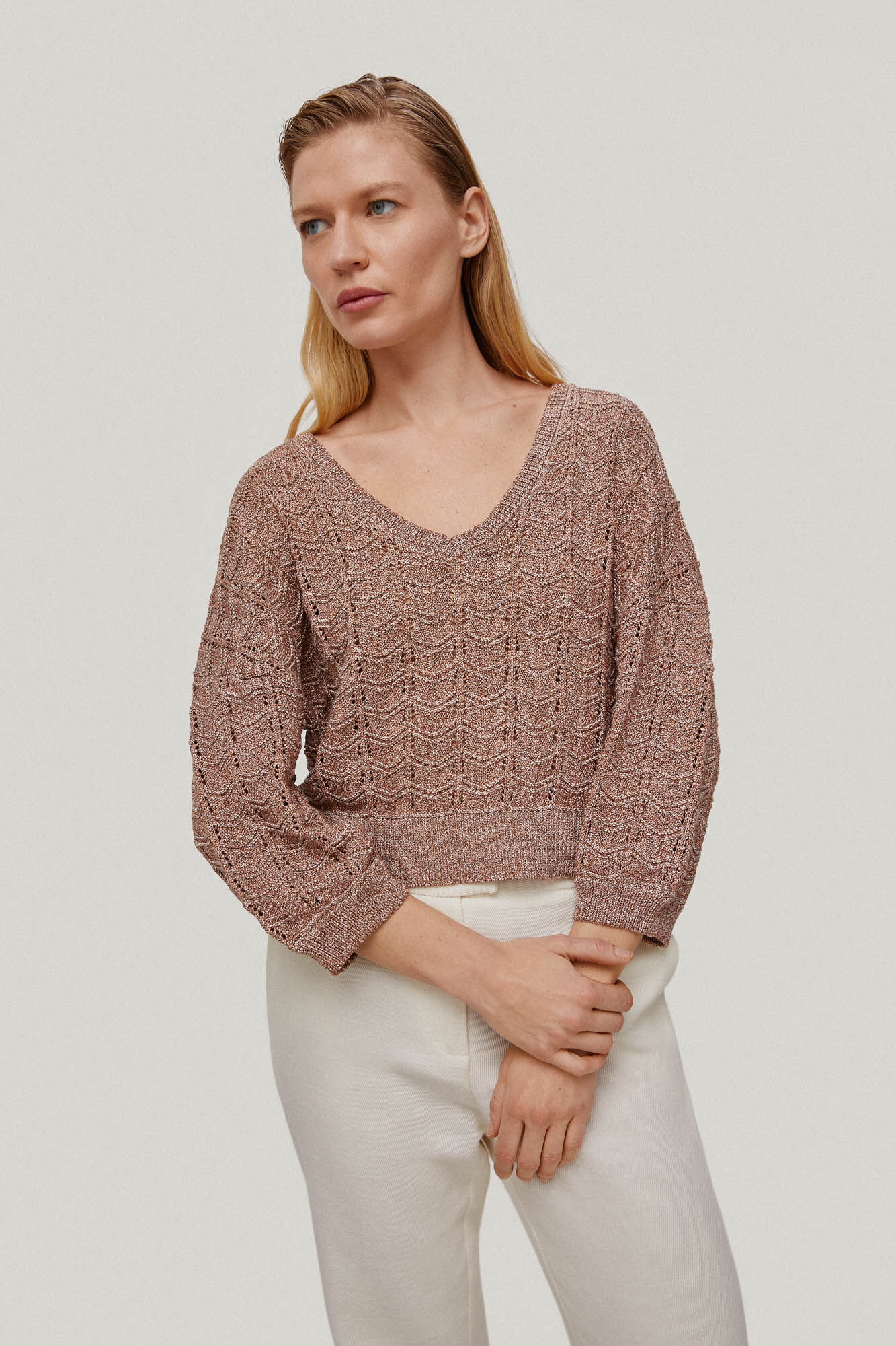 Jersey pico fantasia calada lurex - Rosa