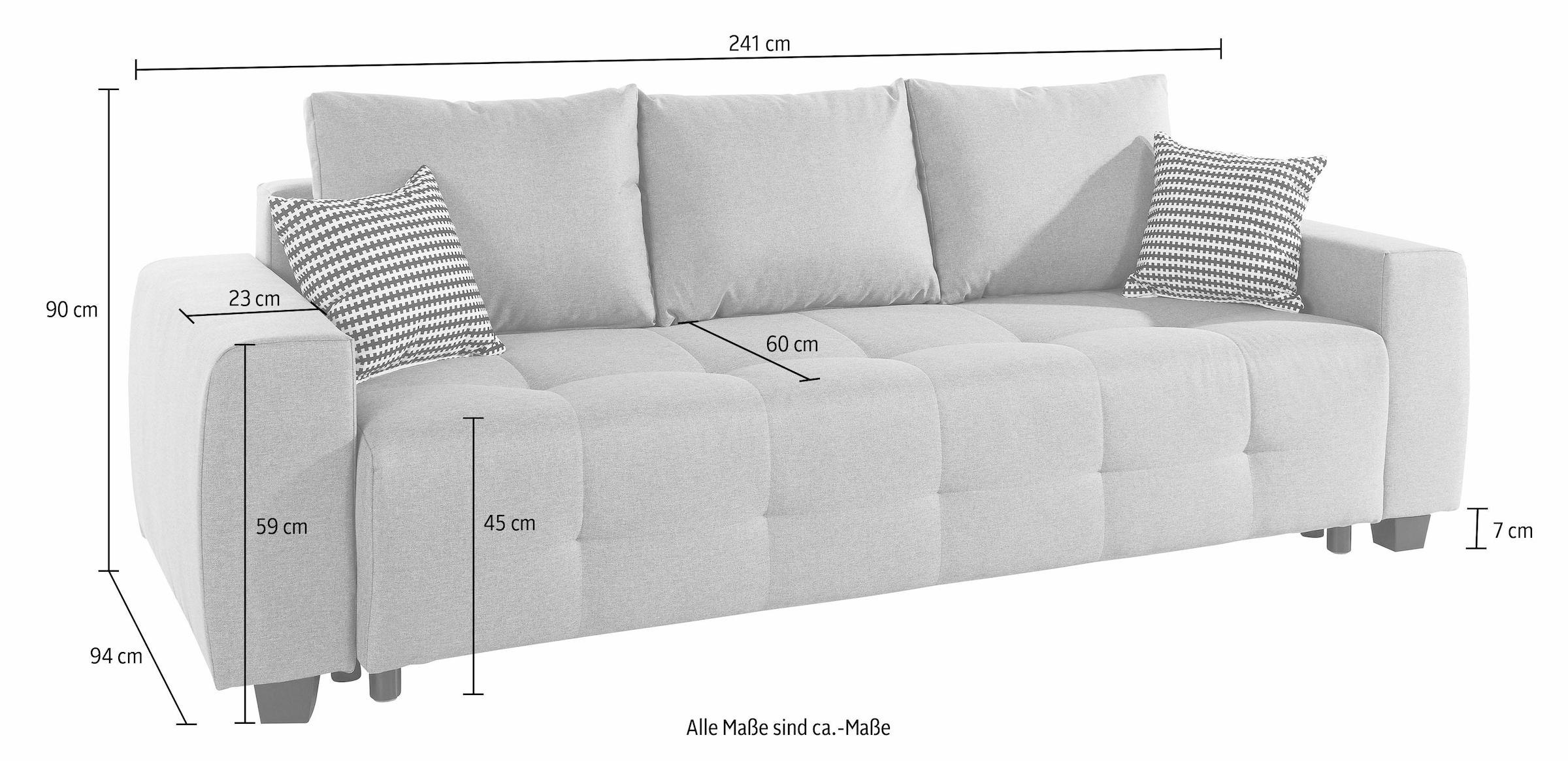 COLLECTION AB Schlafsofa »Bella, B: 241 cm, Liegefl. 142x194 cm« mit Bettfunktion, Bettkasten & 2 Zierkissen, Federkern