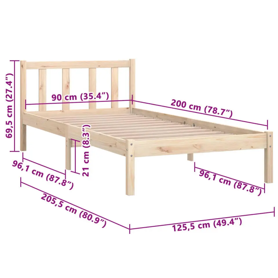vidaXL - Bed frame - Bruin - Grenenhout - 90 x 200 cm