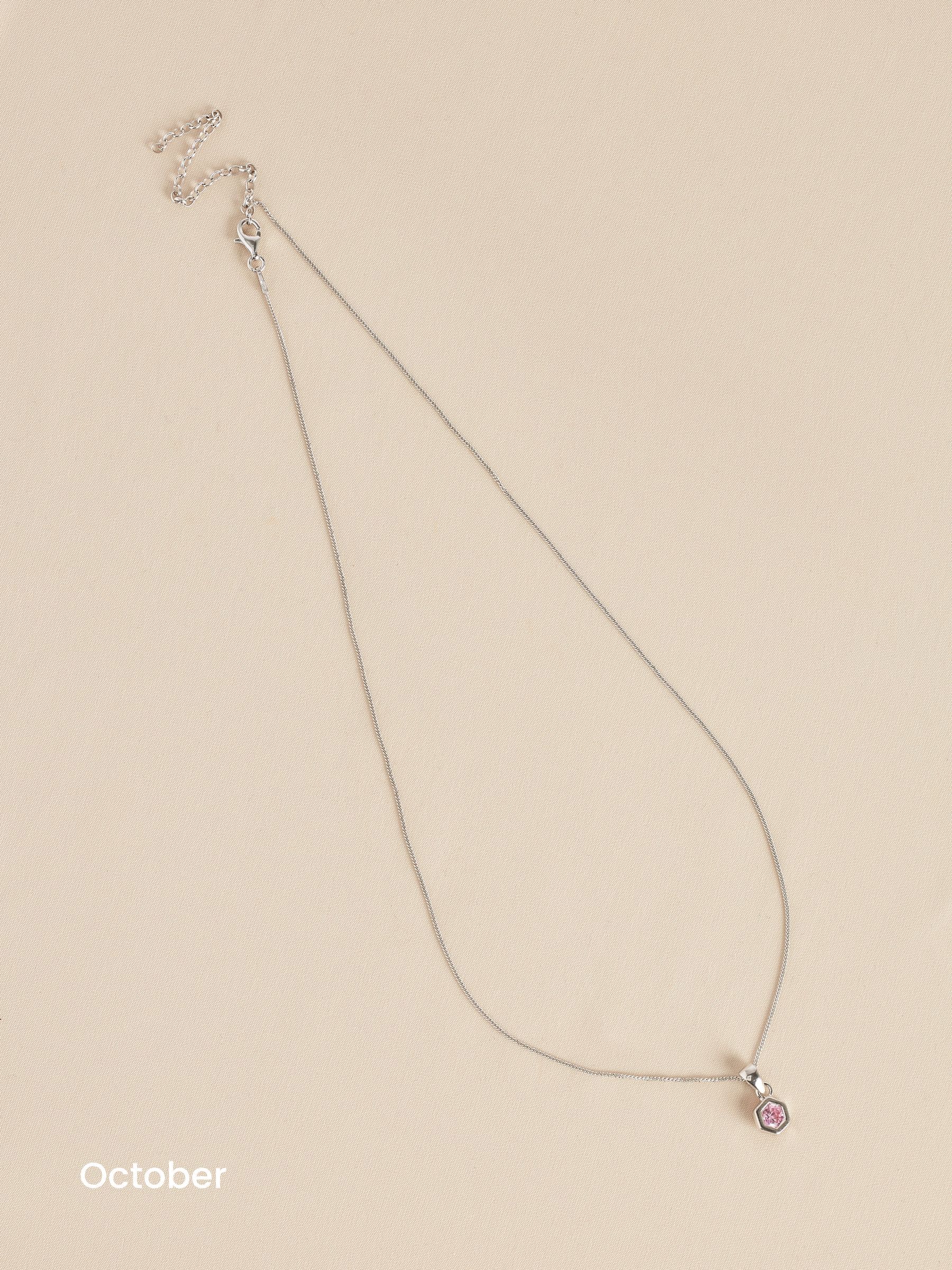 Echt zilver - Ketting met zeshoekige geboortesteen