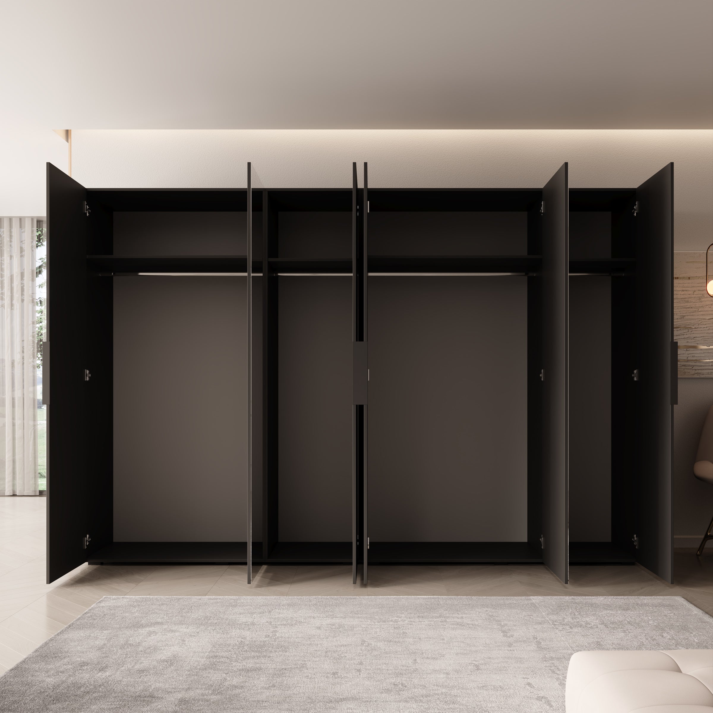 Meubella - Kledingkast Marquesa - Zwart - 300 cm - Met spiegel