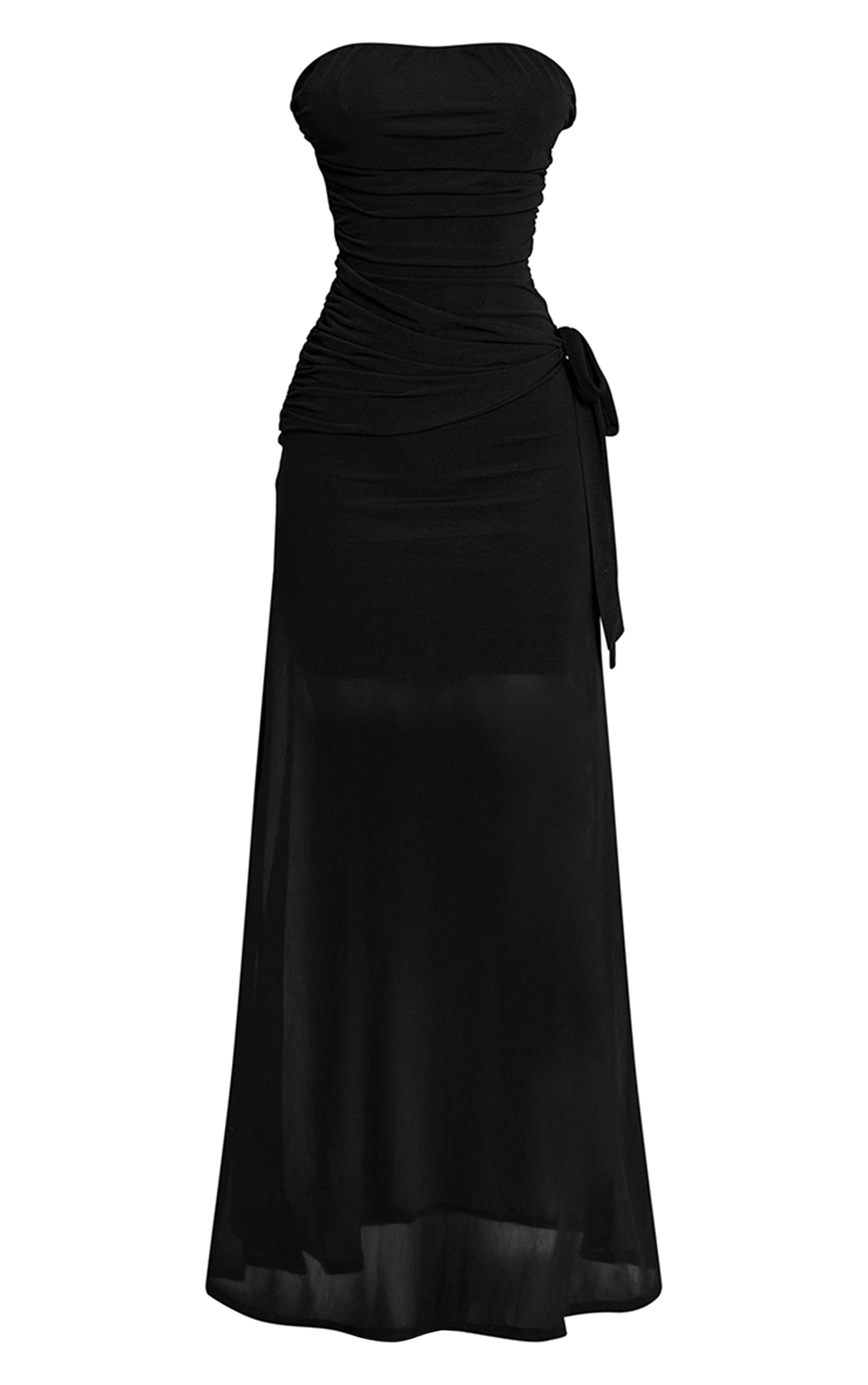 Noir Robe Maxi Bandeau À Détails Drapés Petite