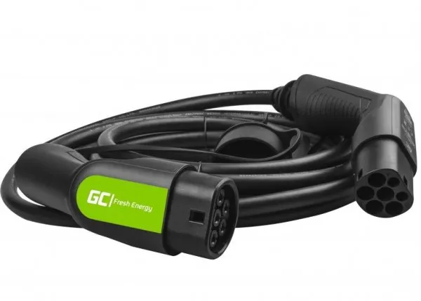 Green Cell ladekabel til elbil type 2 - optil 7,2 kW på 1 fase - 32A - 7 meter