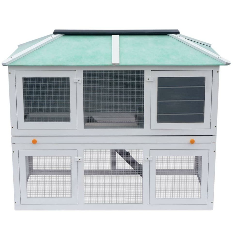 Cage clapier double pour animaux 130 x 68 x 105 cm bois vert blanc