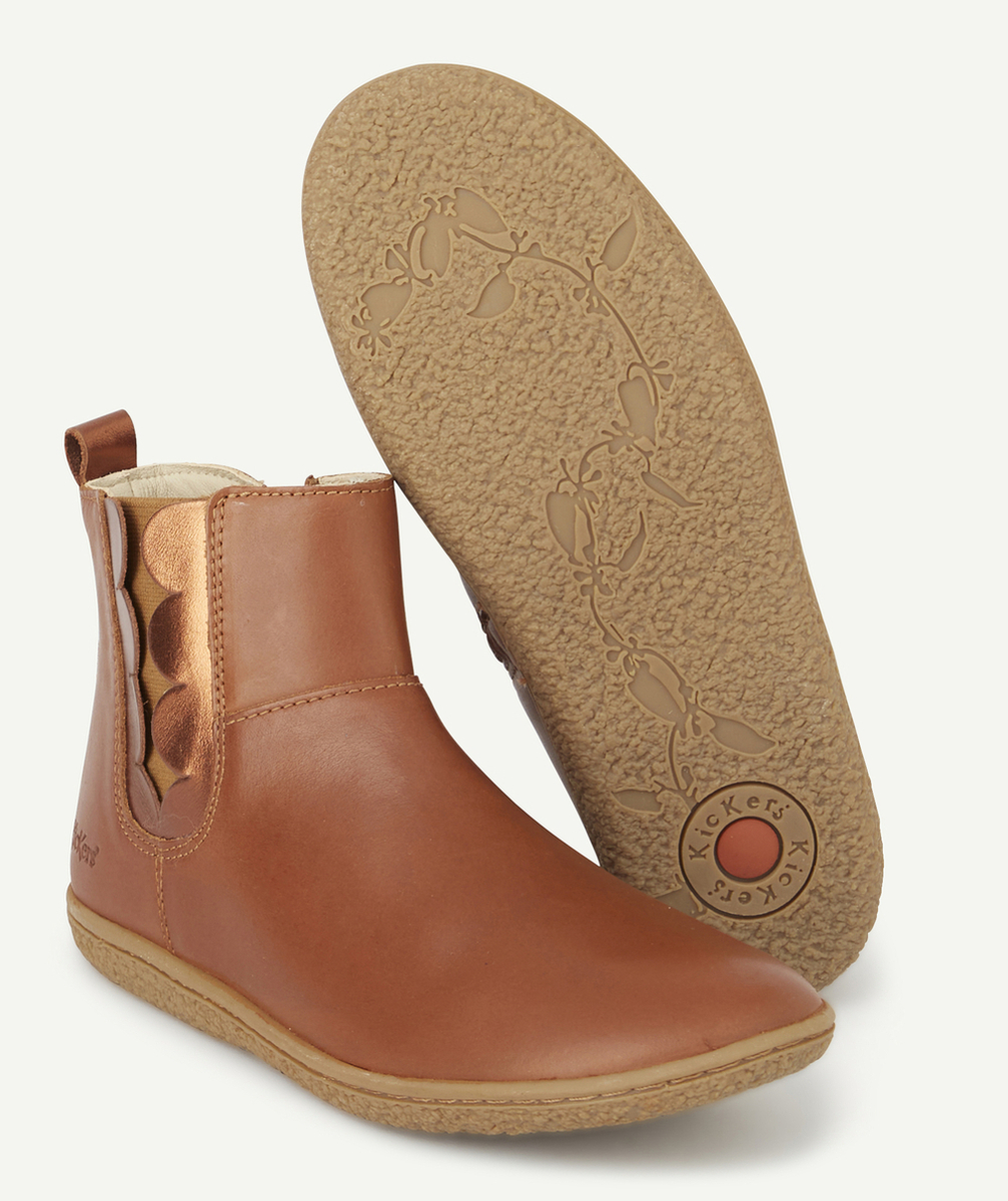 KICKERSBOTTINES FILLE EN CUIR CAMEL METALLISÉ