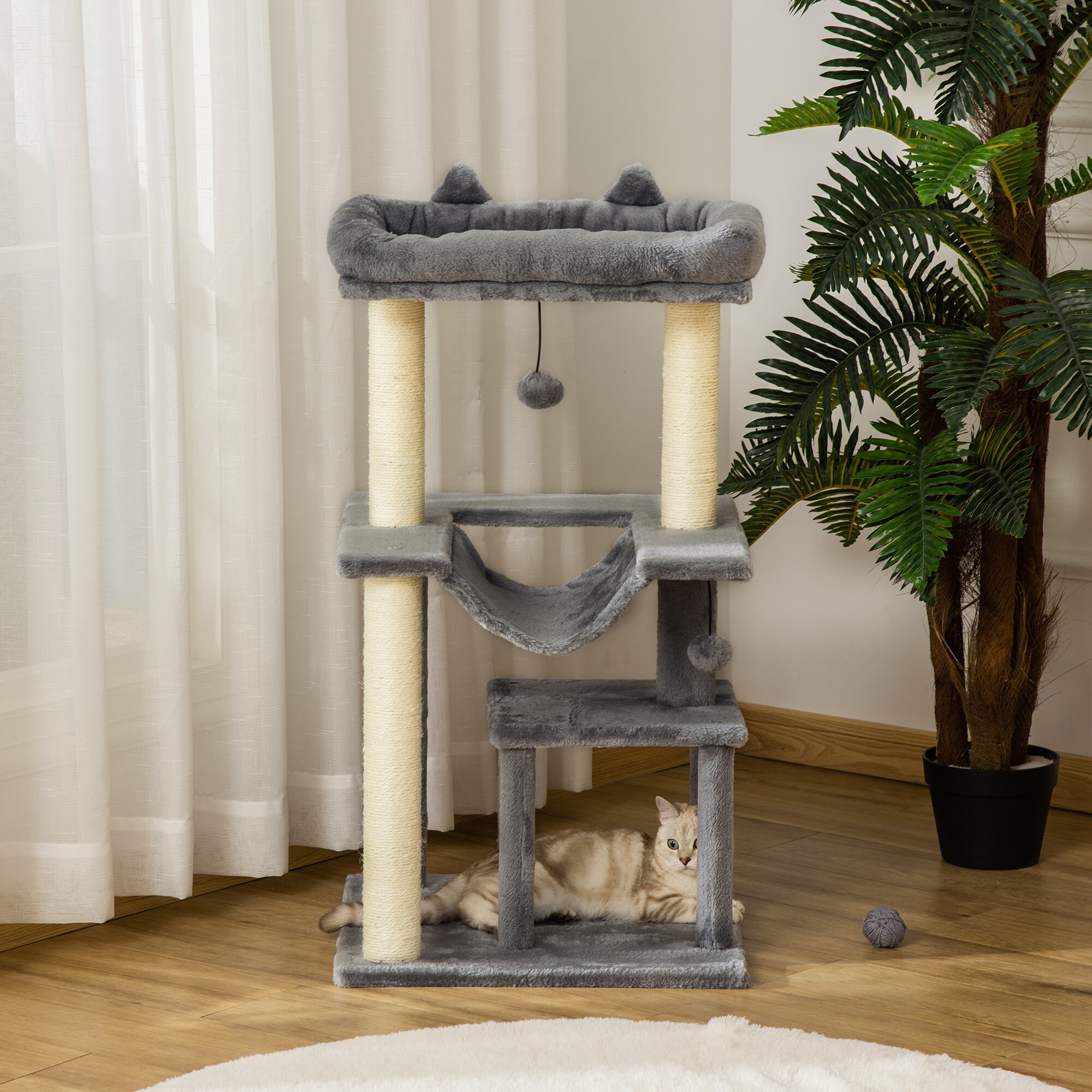 PawHut Kratzbaum mit Höhle grau 48L x 48B x 100H cm