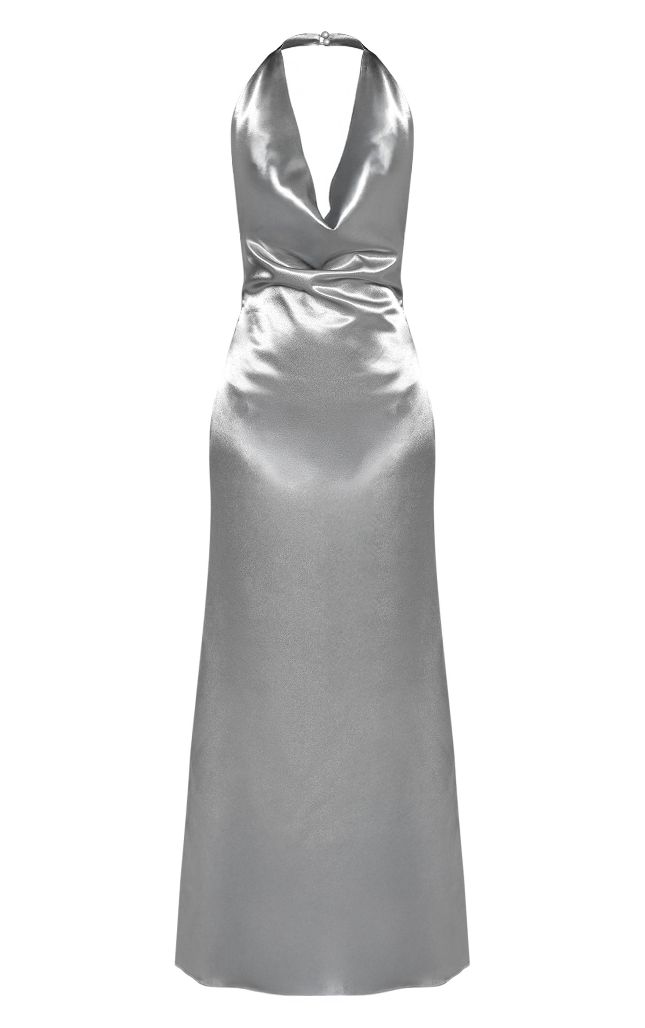 Argenté Robe Longue Satinée À Col Bénitier