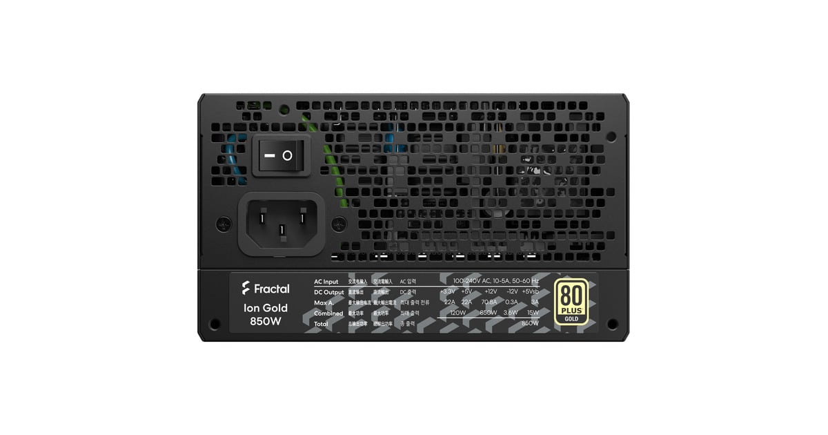 Fractal DesignION Gold 3 modulaire 850 watt voeding   (Zwart, 1x 12V-2x6, 3x PCIe)