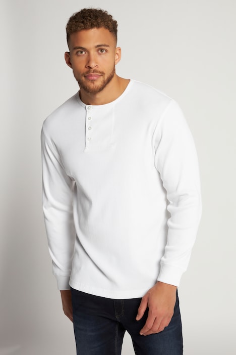 Henley, Langarm, Rippjersey, Rundhals, Knopfleiste