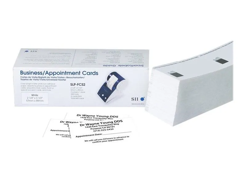 Seiko Instruments SLP-FCS2 - Mat - ikke-klæbende - hvid - 57 x 89 mm 600 kort (300 ark x 2) visitkort - for Smart Label Printer 440, 440 Office Administration Pack, 450, 620, 650, 650SE