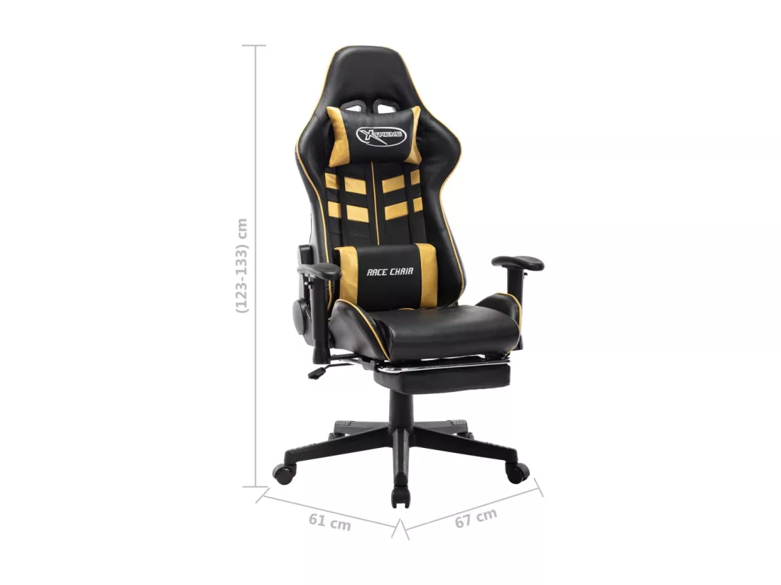 Chaise de jeu avec repose-pied Noir et doré Cuir artificiel