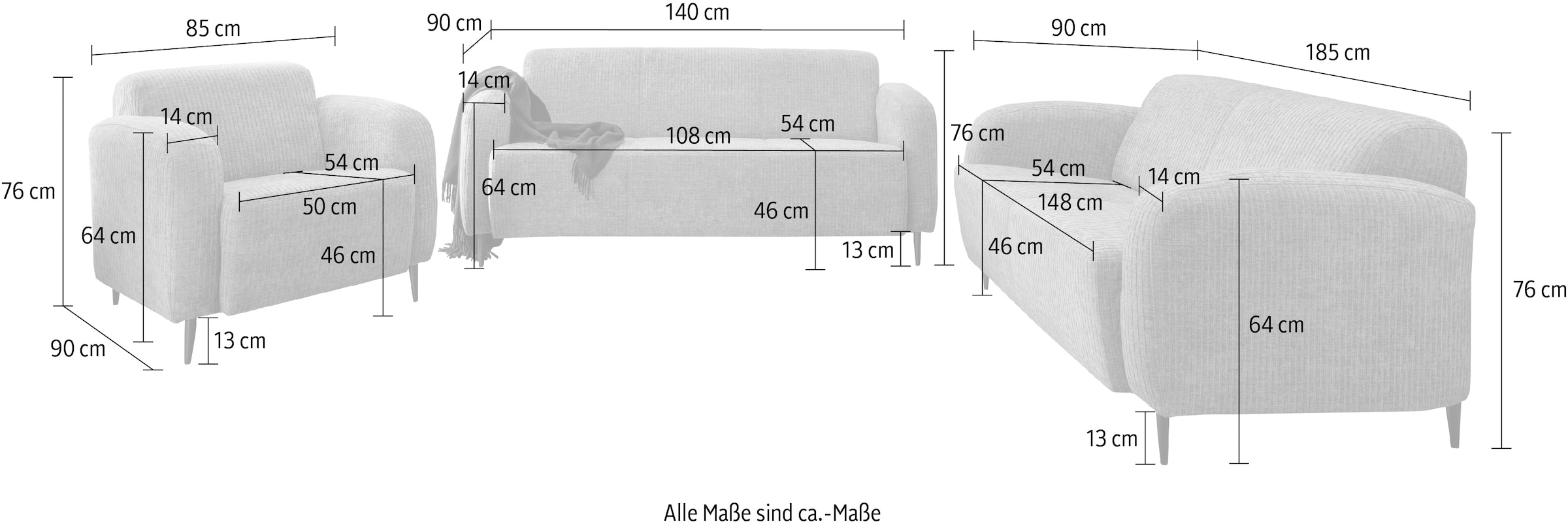 INOSIGN Polstergarnitur »Marone« Set, 3-Sitzer, 2-Sitzer, Sessel, 3 Stk. tlg. auch einzeln erhältlich