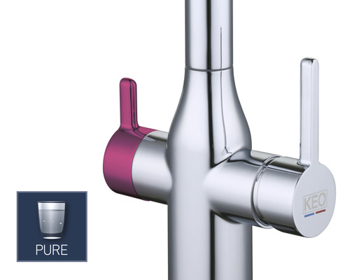 KEO NOA keukenkraan met filterfunctie, chroom, inclusief BWT MyAqua Soft filter en filterkop, filtert chloor, kalkaanslag en zware metalen