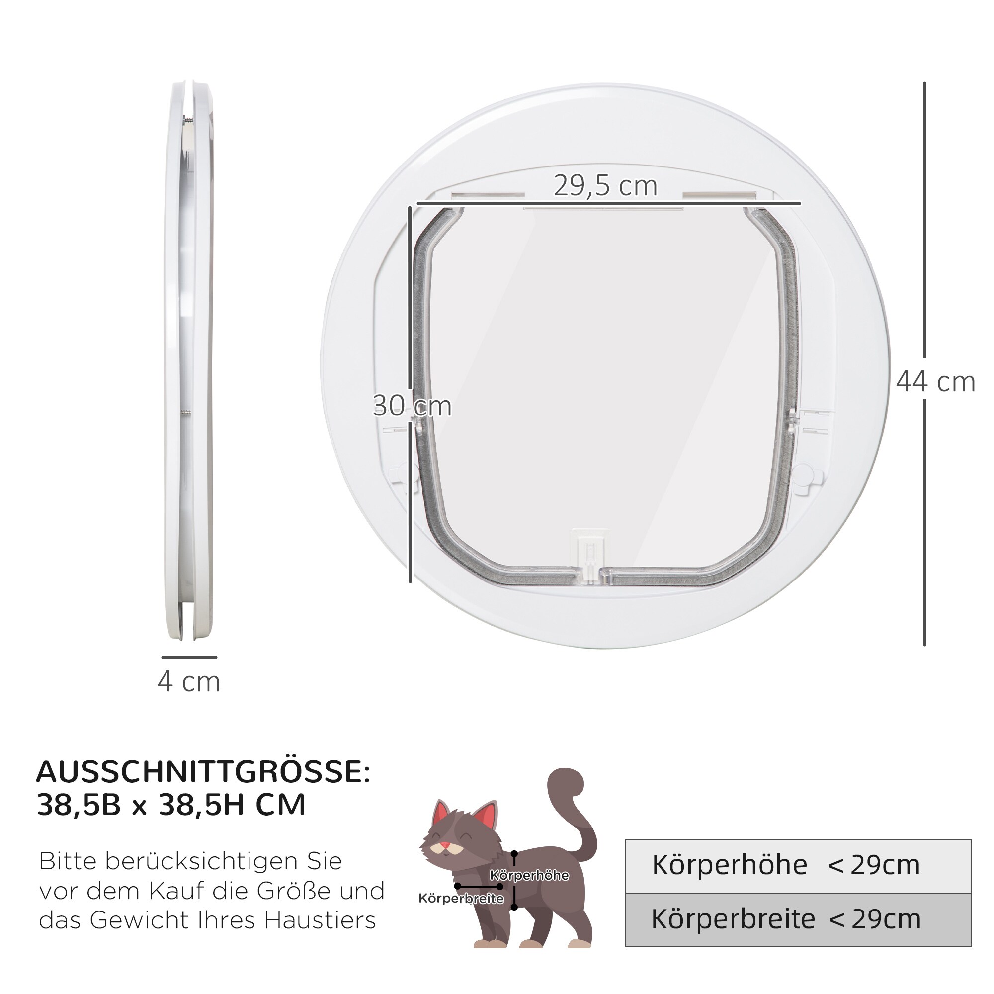 PawHut Katzenklappe mit 4 Wege Verriegelungssystem weiß Ø44 x 4T cm