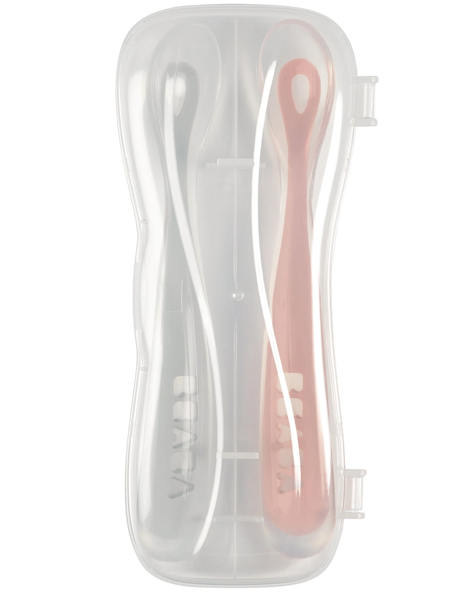 Silikon-Löffel FIRST MEAL 2er Set mit Box in grey/pink