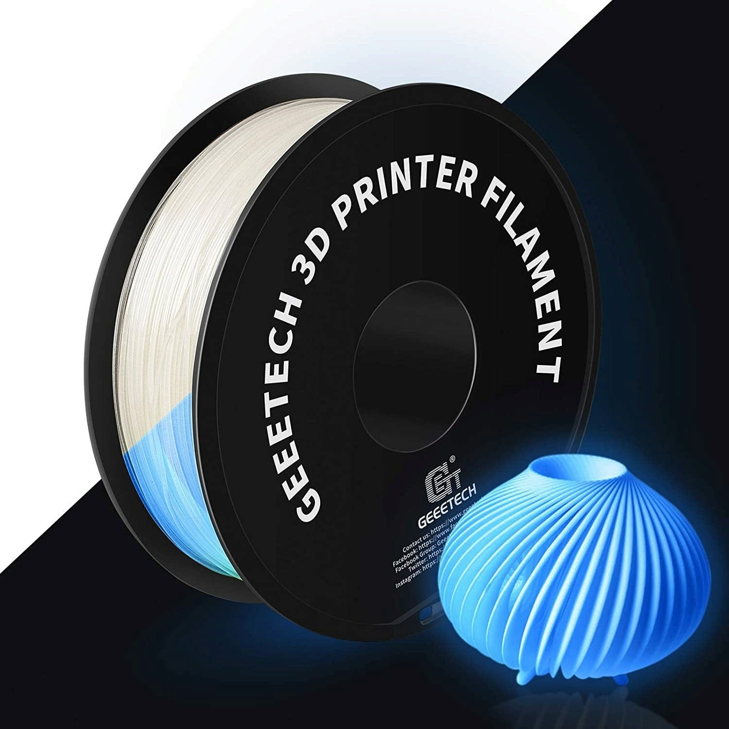 GEEETECH  PLA Luminous Blue, 1,75 mm / 1000 g    Glow-in-the-Dark- Filament mit geringen Fertigungstoleranzen