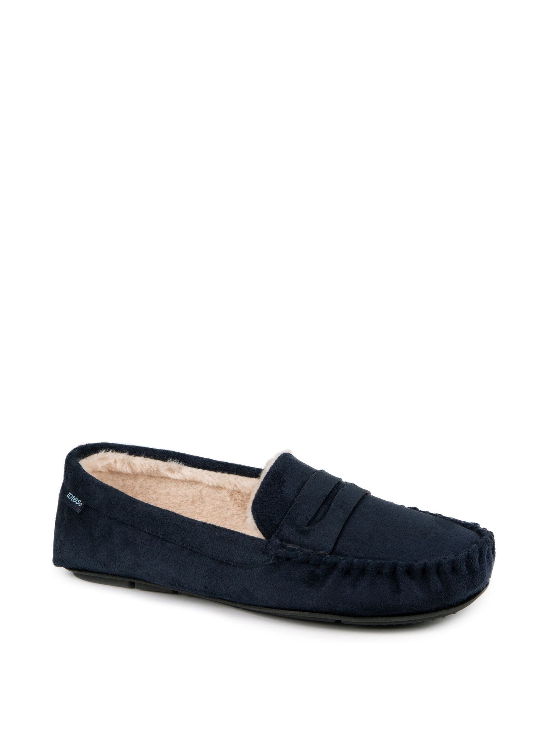 Totes Toasties Mens Suedette Moccasin Slippers With Faux Fur Lining