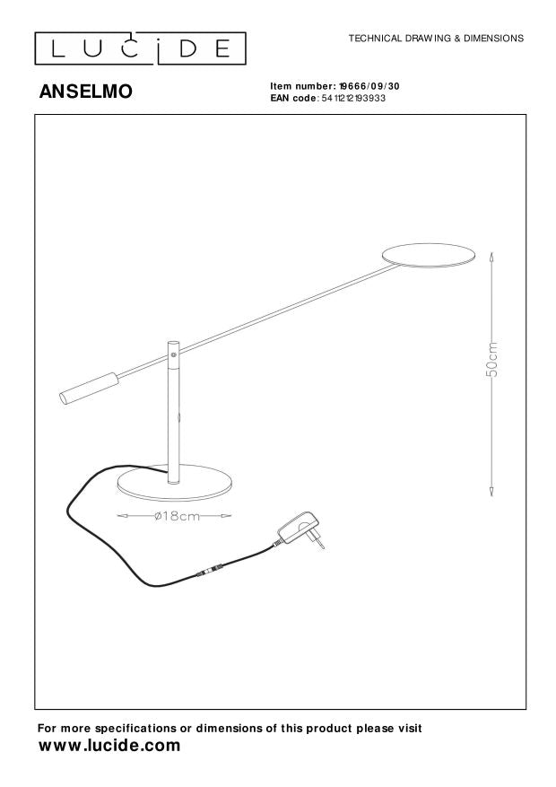 Anselmo bureaulamp LED zwart