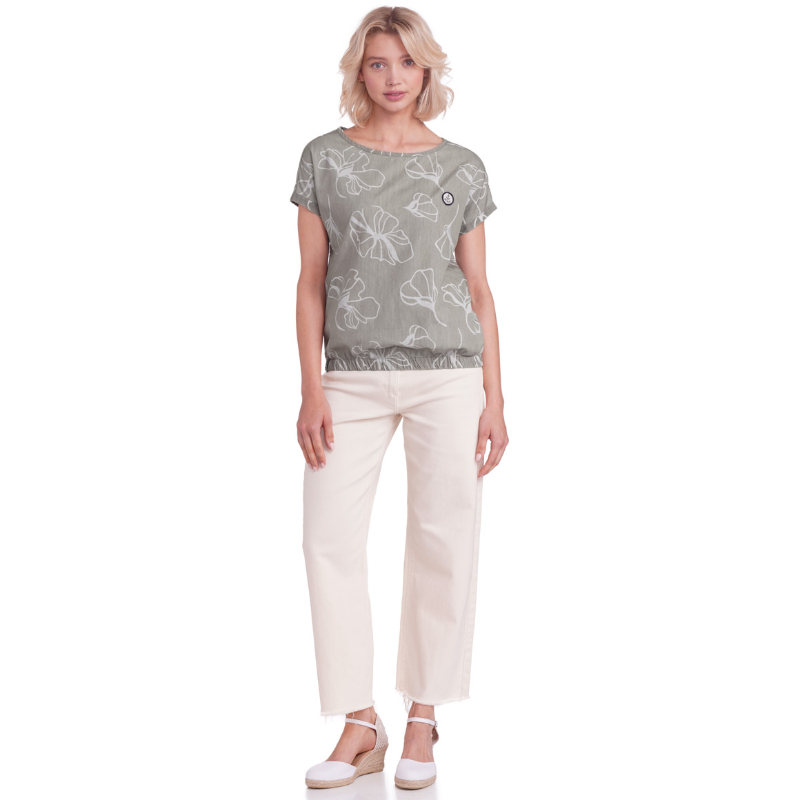 Gina Damen Bluse mit Stickerei hellgrau / weiss