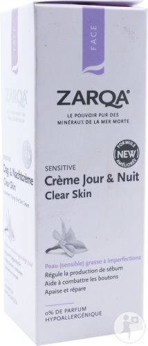 Zarqa Sensitive Crème Jour Et Nuit Clear Skin Visage Peau Sensible Grasse À Imperfections 75ml