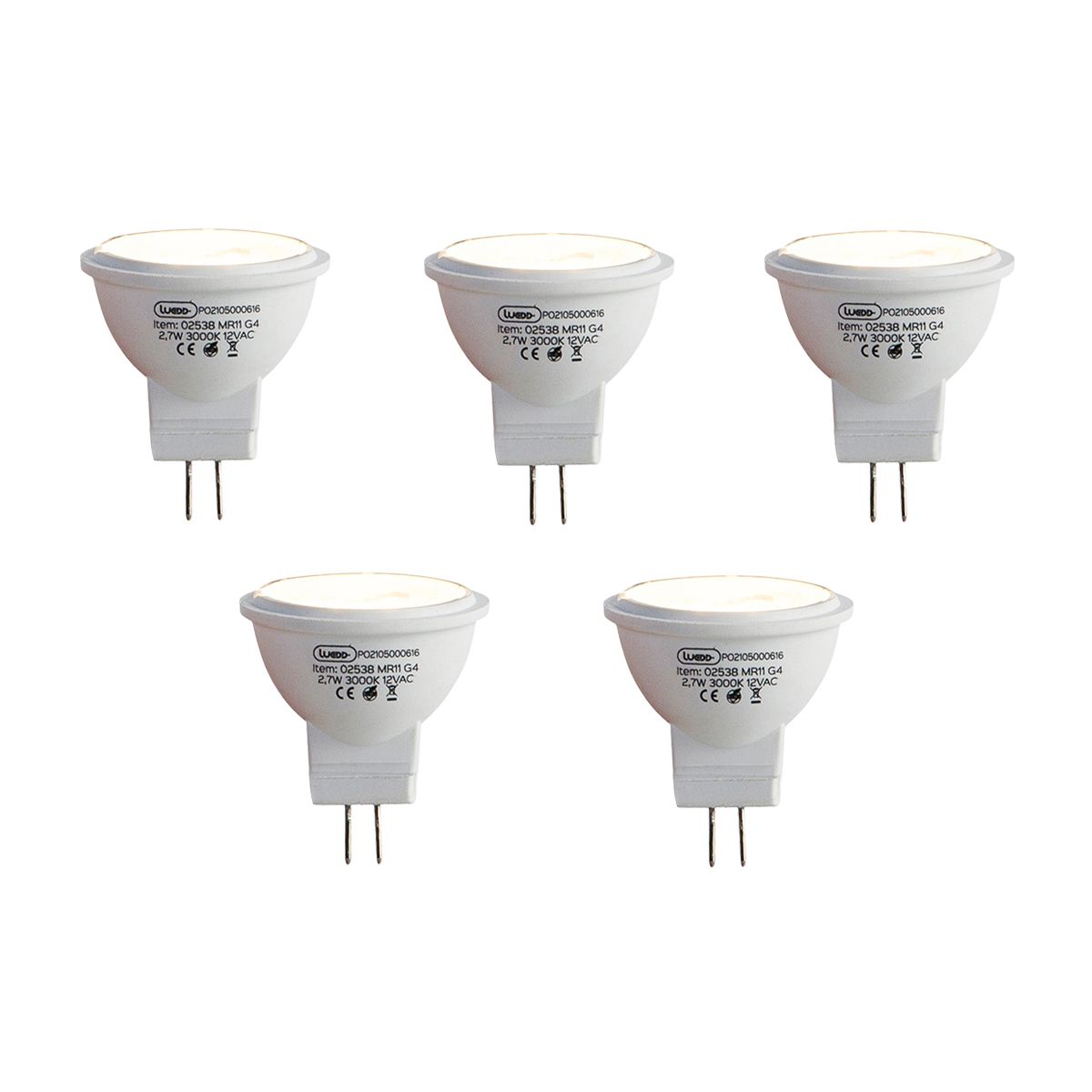 Set van 5 G4 LED lamp MR11 2,7W 210 lm 3000K 12V