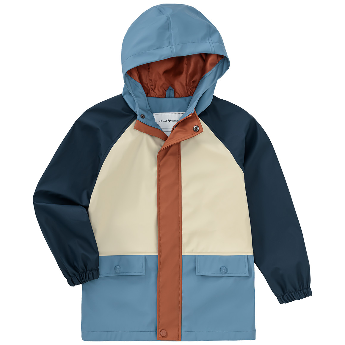 Jonas Nielsen Kinder Regenjacke mit Farbteilern dunkelblau / creme / hellbraun