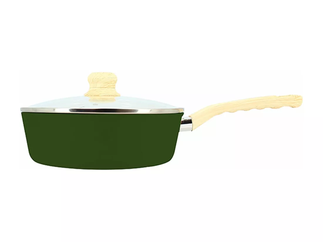 Menastyl - Sauteuse Olive 24cm En Aluminium Recycle Couvercle En Verre