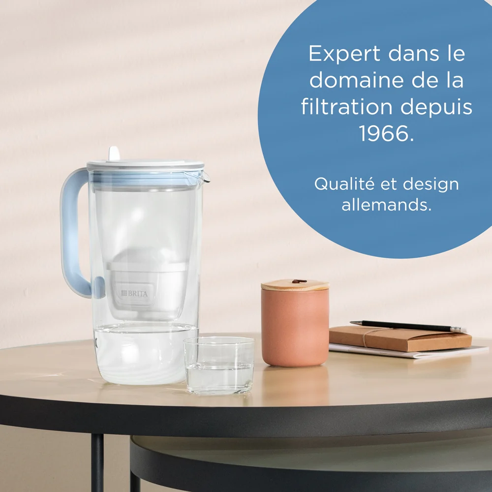 Carafe filtrante en verre 2,5 dont 1,5L d'eau filtrée avec filtre Brit