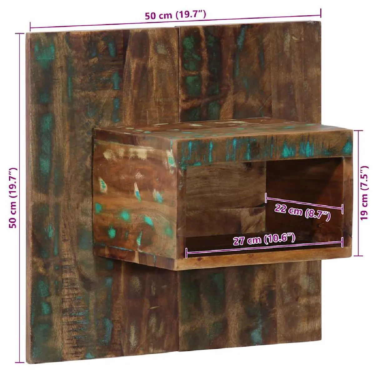 vidaXL Table de chevet murale - Multicolore 50x27x50 cm