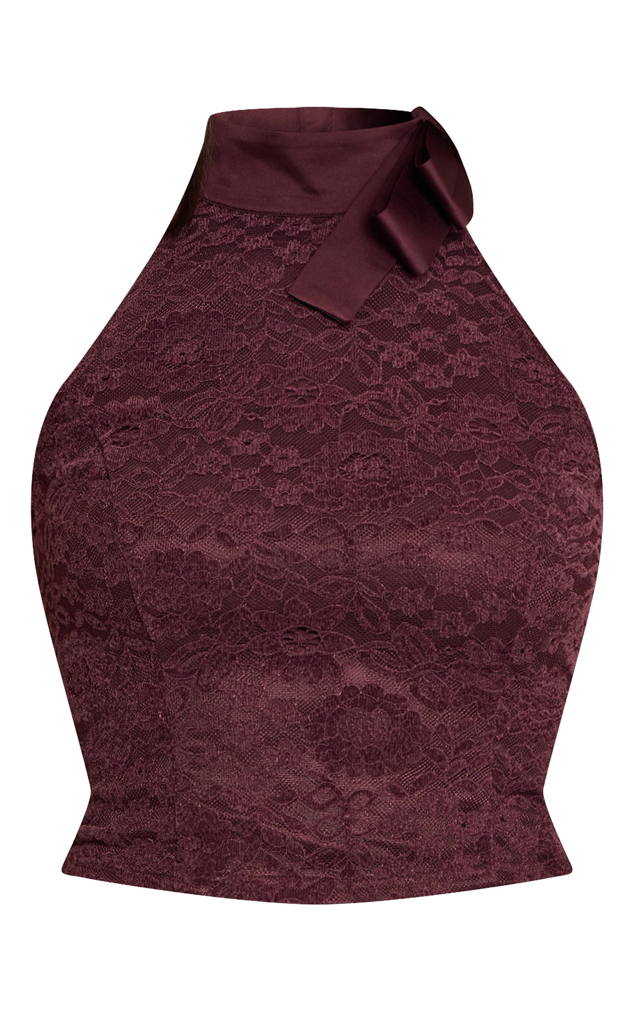 Dark Wine Ensemble Haut En Dentelle À Détail Nœud