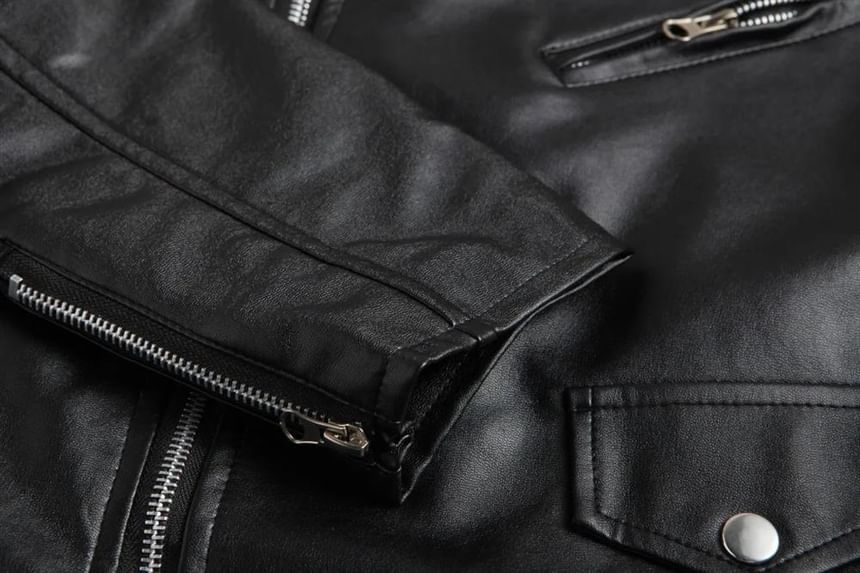 Bay Go Mall - Effen imitatieleren vest met rits en gesp