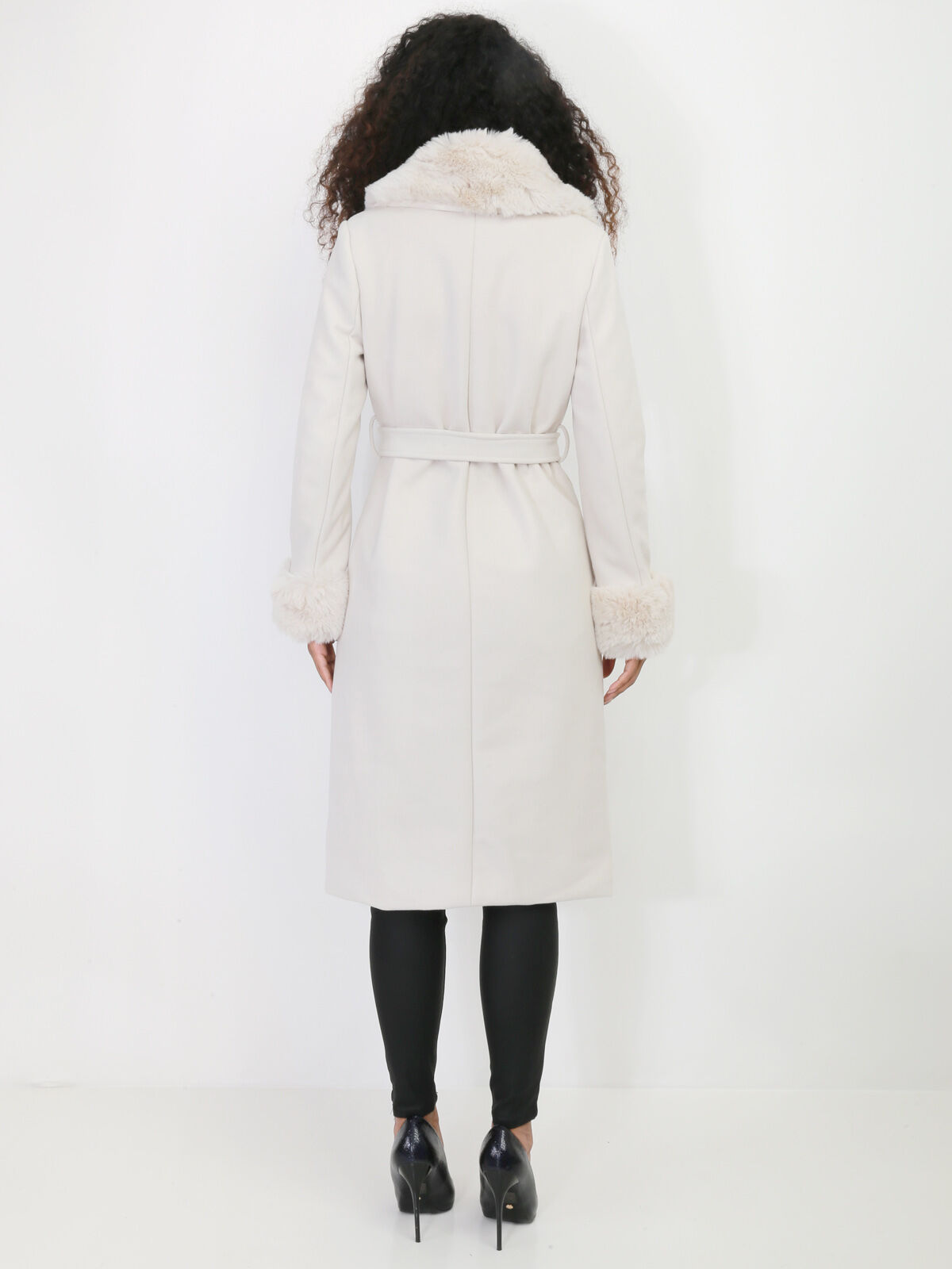 Manteau à col fourré- Beige