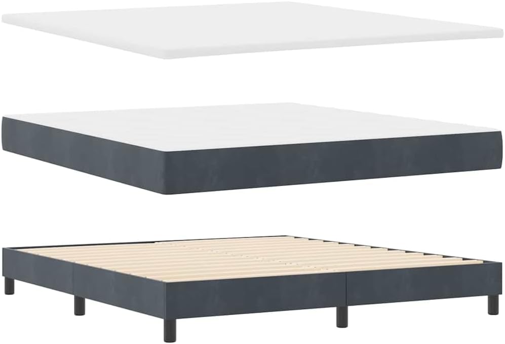 vidaXL LED Boxspringbett mit Matratze Dunkelgrau 180 x 200 cm Samt, Verstellbares Kopfteil, modernes Bettgestell mit LED-Beleuchtung, stylischer Samt, langlebiger Komfort