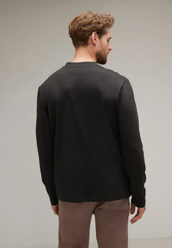 Henleyshirt mit Brustprint - Black