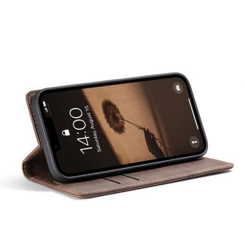 iPhone 16e Leder Tasche Flip Wallet Etui mit Kartenfächern - Dunkelbraun