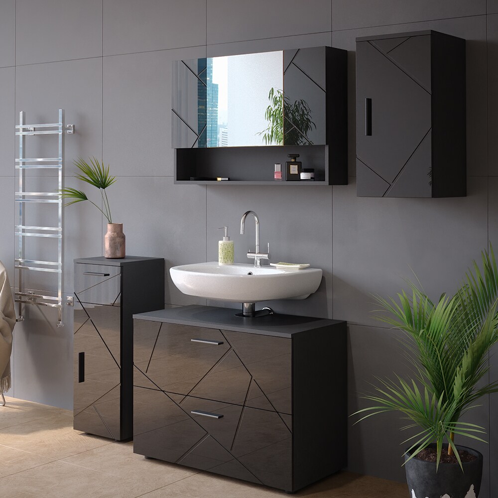 Vicco Hängeschrank Badschrank Badezimmermöbel Irma Anthrazit Hochglanz modern 30x59 cm Badezimmer Schrank Badmöbel Schranktür Schrankfach Einlegeboden Ablagefach Aufbewahrung
