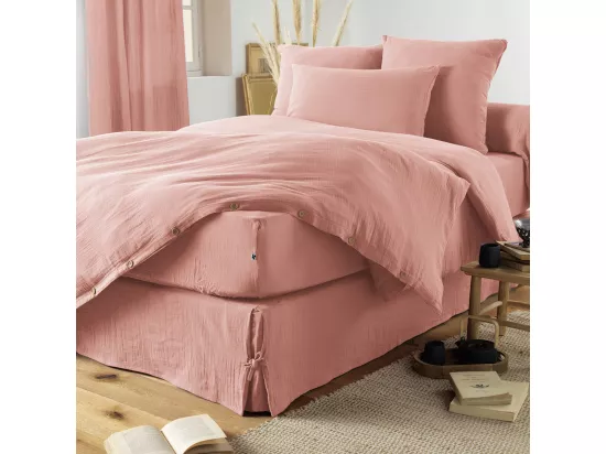 OUREA - Cache-Sommier à Nouettes 90x190cm Gaze de Coton Rose Pêche