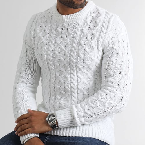 Pull Col Rond Torsades 0383 Blanc
