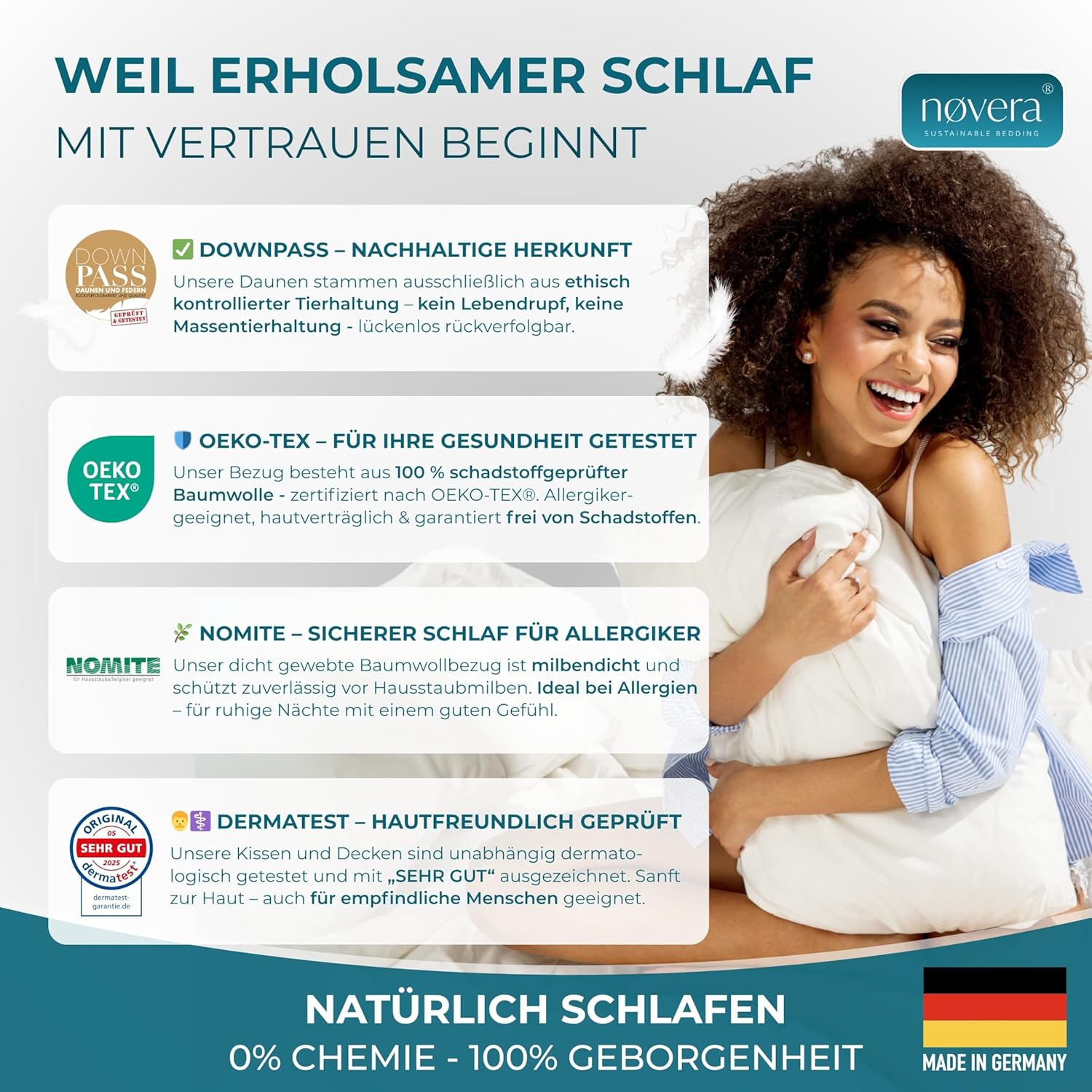 Daunendecke 155x220 Deluxe - Made in Germany | Traumhaft flauschig - 90% Daunen 10% Federn | Bettdecke 155x220 - Allergiker geeignet | Daunenbettdecke | Sommerdecke | Federbettdecke | Oeko-Tex