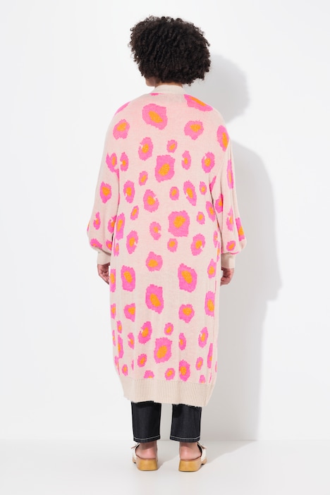 Long-Strickjacke, Color Animalmuster, offene Form
