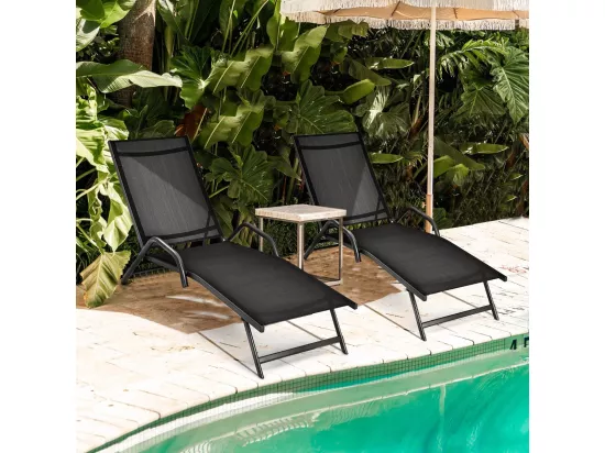 Lot de 2 Bains de Soleil Inclinables d'Extérieur avec Accoudoirs et Dossier Réglable à 5 Positions, Charge 150 kg, Noir