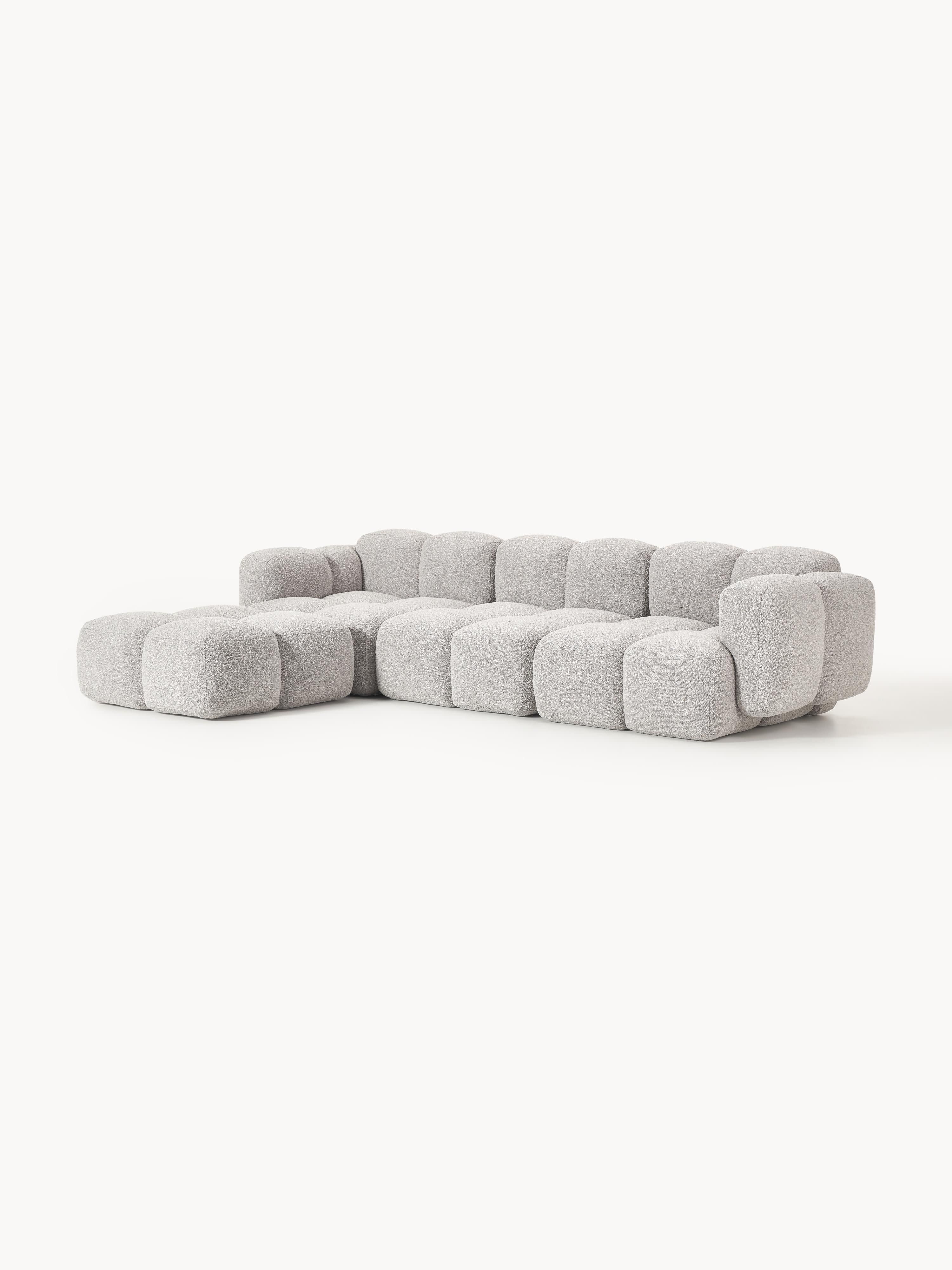 Modulaire bank Tayla (4-zits) van bouclé met poef (links/rechts)